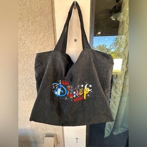 Vintage Walt Disney World Tote Bag Embroidered Black Zippered